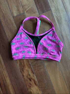 Zumba Fitness Neon Pink and Lime Eye-Print Sports Bra